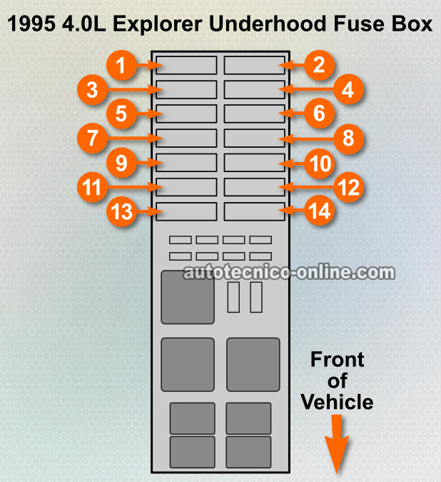 Descripción y Ubicación De Los Fusibles y Relés De La Caja De Fusible Del Compartimiento Del Motor 1995 4.0L Ford Explorer