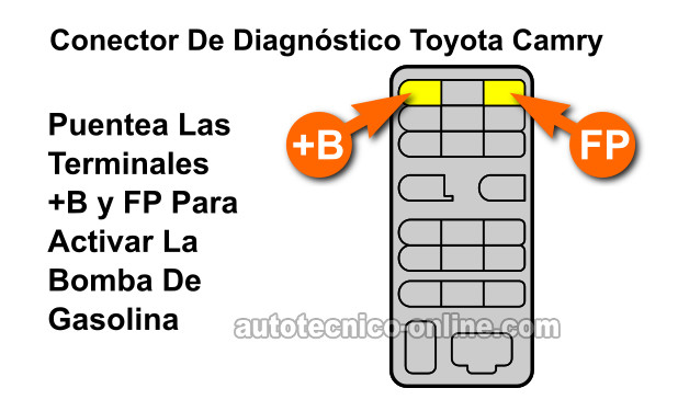 Terminales +B y FP Del Conector De Diagnóstico. Cómo Probar La Bomba De Gasolina (2.2L Toyota Camry)