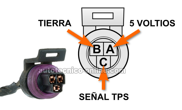 Verificando La Alimentación De 5 Voltios. Cómo Probar El Sensor TPS (1998, 1999, 2000, 2001, 2002, 2003 2.2L Chevy S10 or GMC Sonoma)