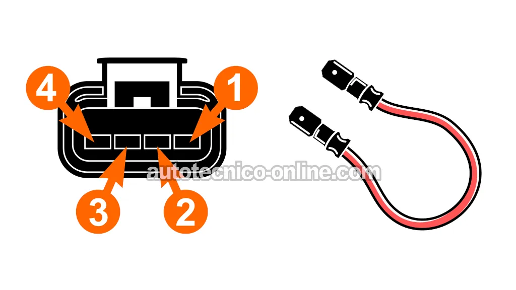 Puenteando Las Terminales 3 Y 4 Del Conector Del Relé PWM Del Ventilador. Cómo Probar El Motor Del Ventilador Del Radiador (1997, 1998, 1999 2.0L SOHC Dodge/Plymouth Neon)